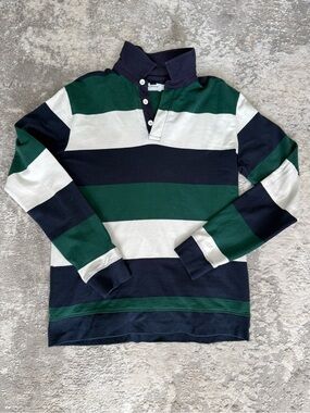 Topman Green, Navy & White Striped Rugby Shirt